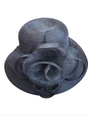 Ellen Tracy Black Sinamay Floral Accent Hat